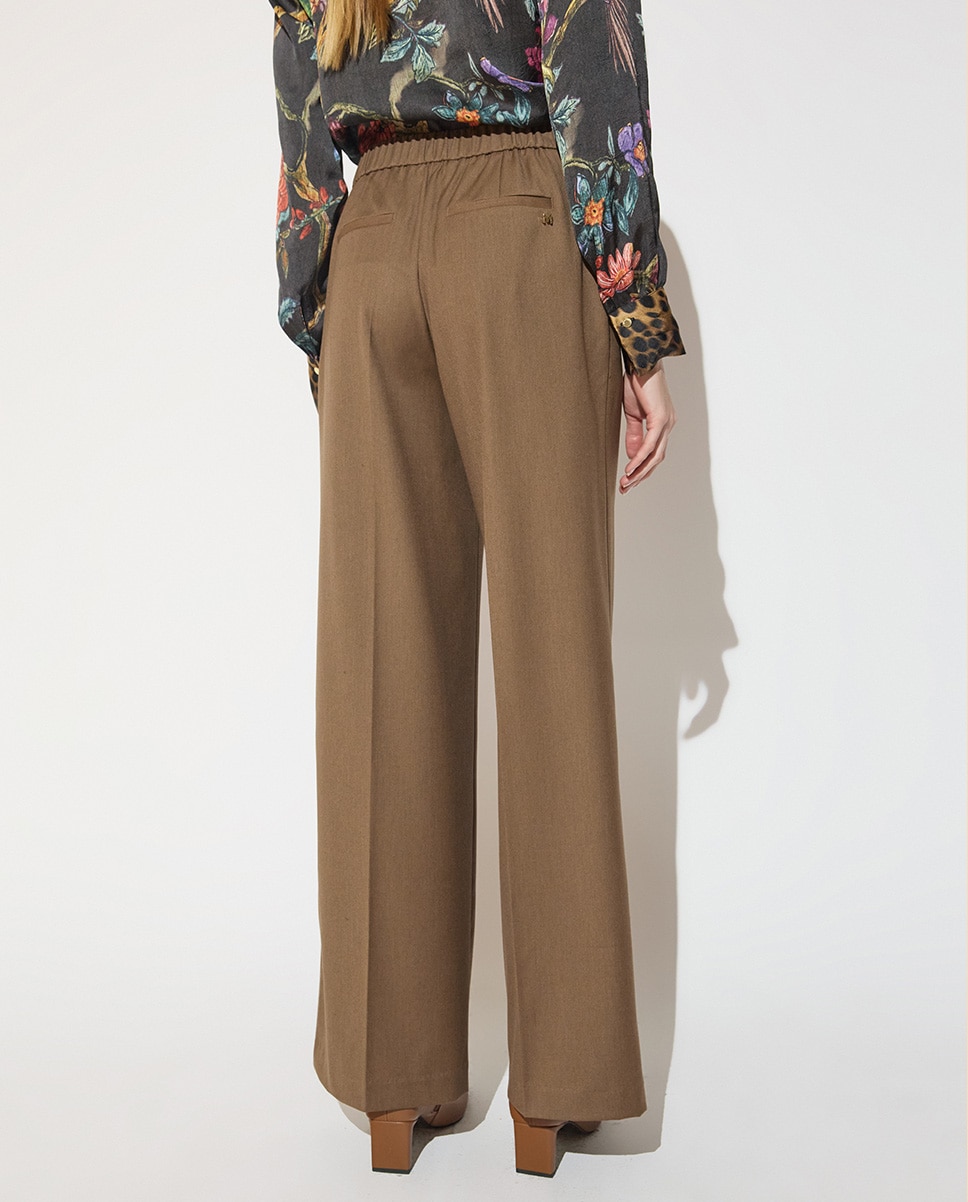 Pantalón de vestir de mujer tipo sastre con goma en cinturilla - Lola Casademunt - Marrón Marrón-3