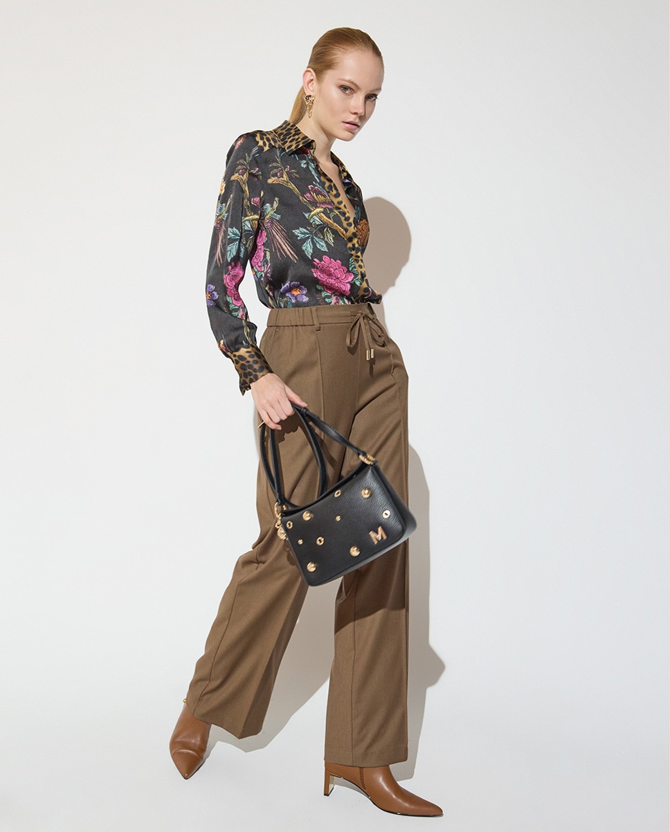 Pantalón de vestir de mujer tipo sastre con goma en cinturilla - Lola Casademunt - Marrón Marrón-5