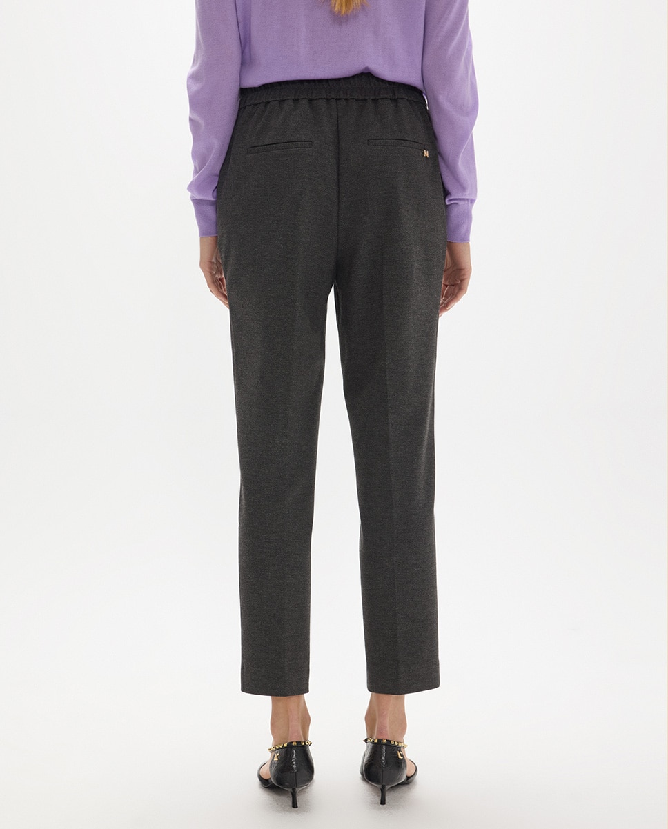 Pantalón recto de mujer punto roma con strass a tono en bolsillos y trabillas - Lola Casademunt - Gris oscuro Gris oscuro-5