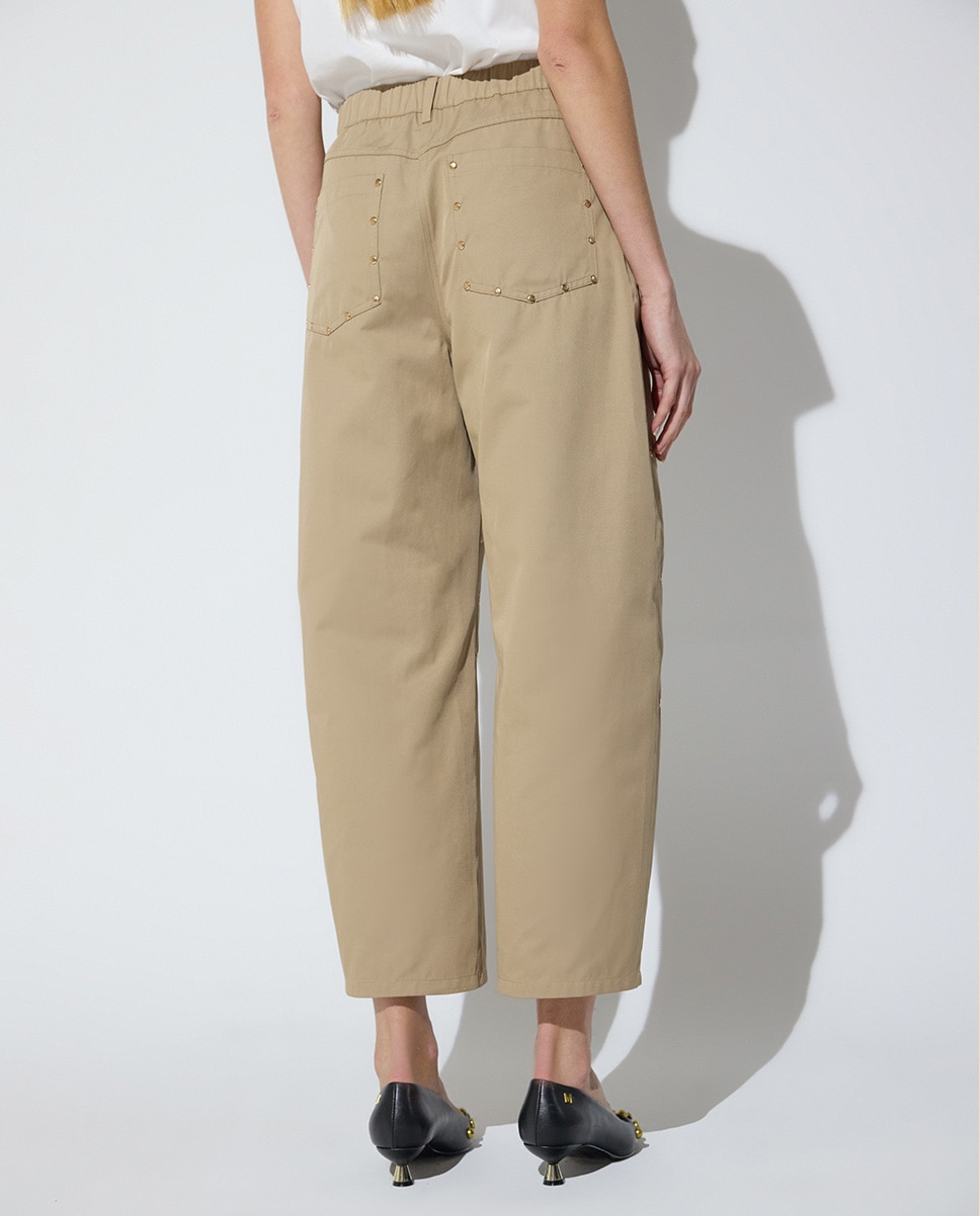 Pantalón recto de mujer algodonero con cortes y tachas - Lola Casademunt - Beige Beige-4