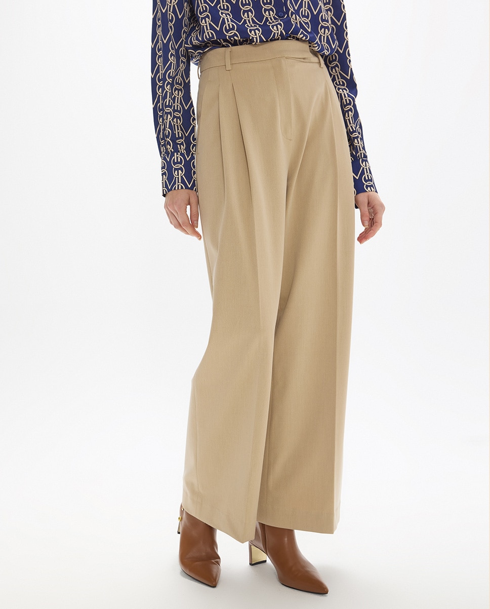 Pantalón de vestir de mujer doble pinza sastre - Lola Casademunt - Beige Beige-2