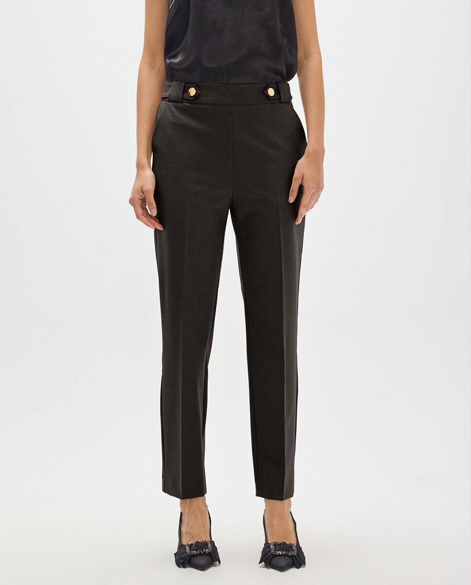 Pantalón recto de mujer pieza lateral y cintura con snap - Lola Casademunt - Negro Negro-2