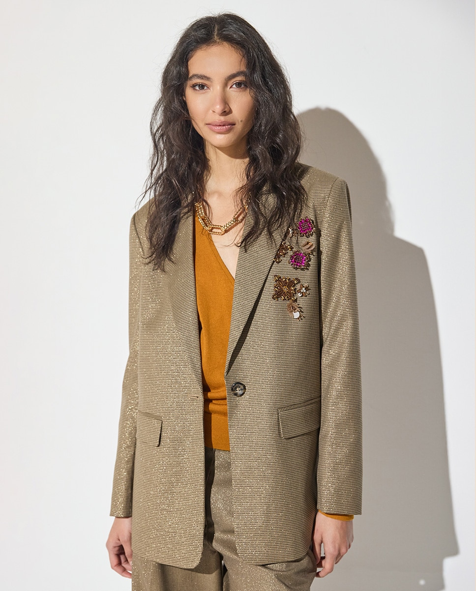 Americana de mujer pata de gallo lúrex con apliques 45a - Lola Casademunt - Oro Oro-1