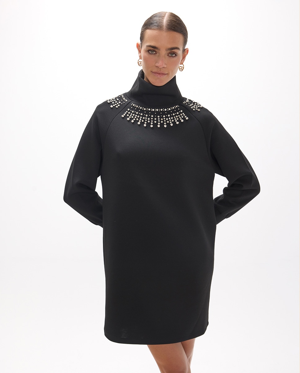 Vestido corto de neopreno con detalle de pedrería - Lola Casademunt - Negro Negro-2