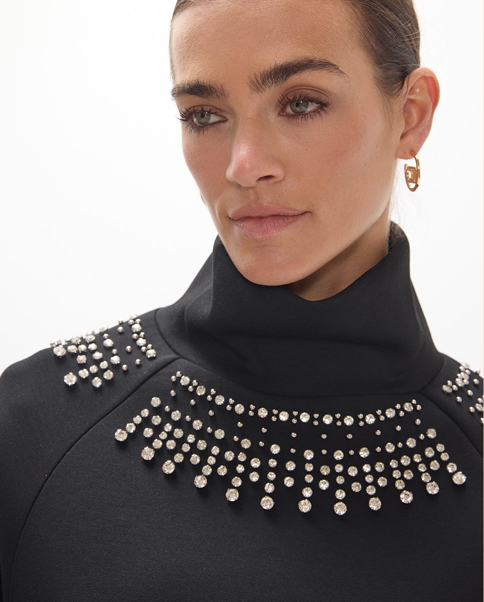 Vestido corto de neopreno con detalle de pedrería - Lola Casademunt - Negro Negro-3