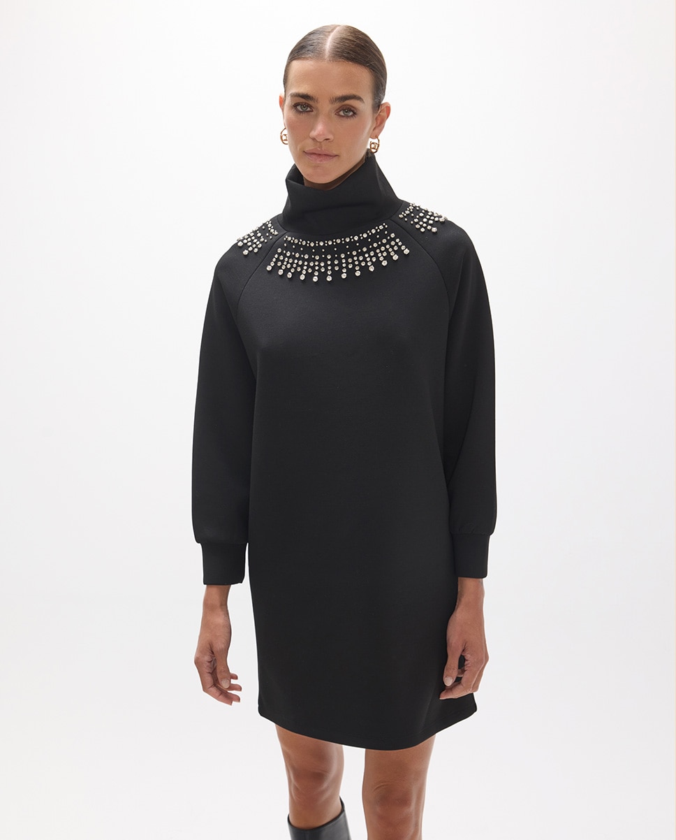 Vestido corto de neopreno con detalle de pedrería - Lola Casademunt - Negro Negro-5