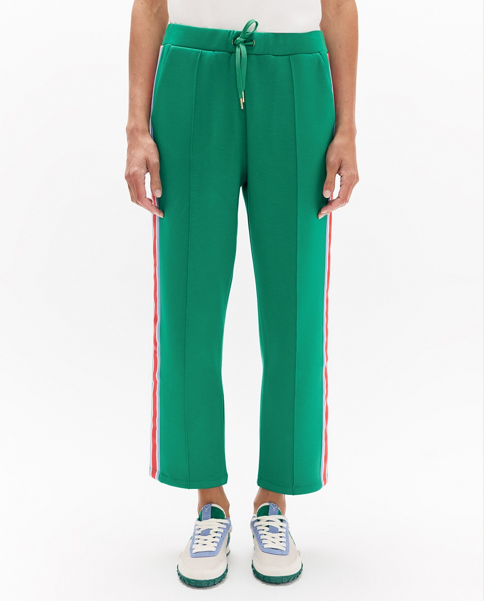 Pantalón jogger de mujer con banda lateral tricolor y cordón de ajuste - Lola Casademunt - Verde Verde-2