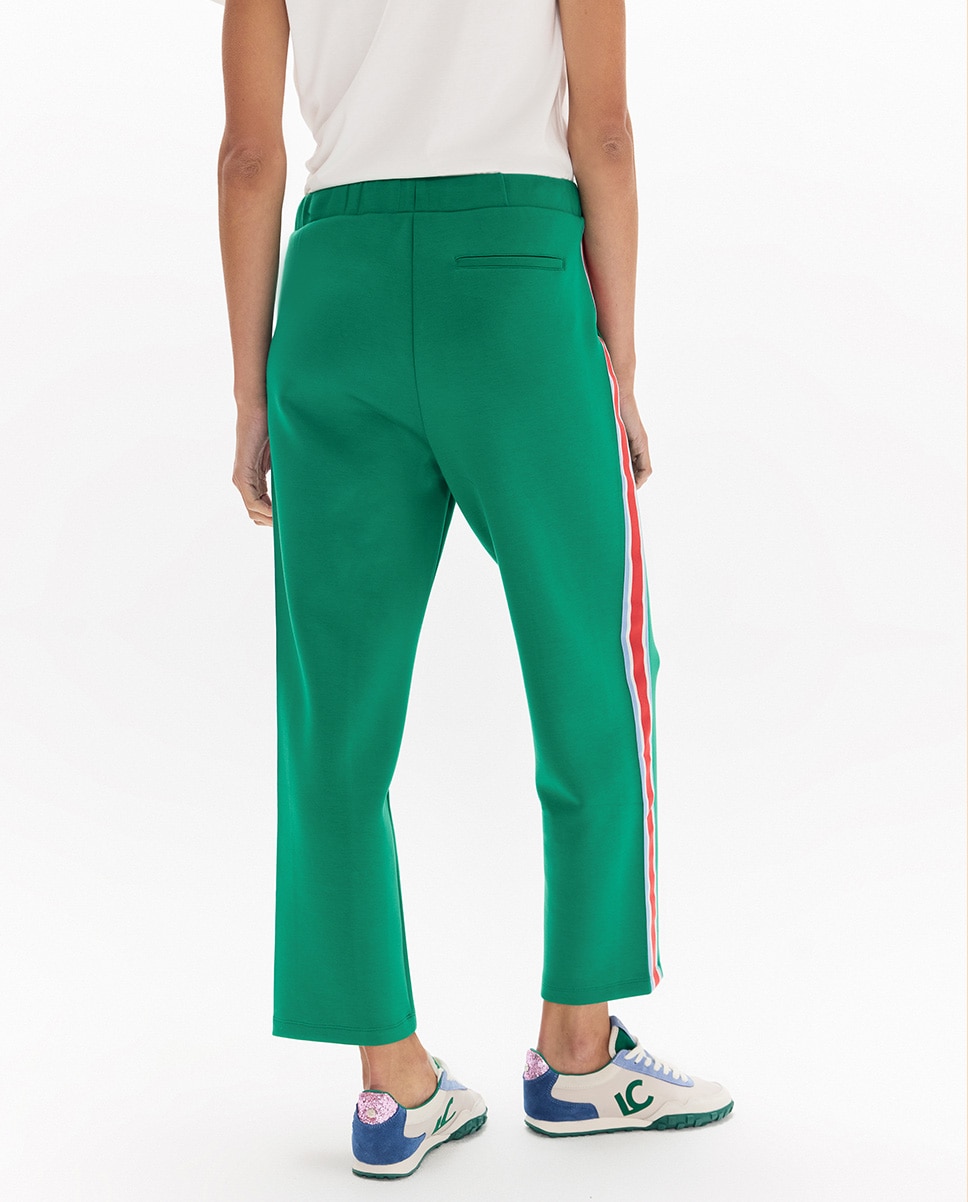 Pantalón jogger de mujer con banda lateral tricolor y cordón de ajuste - Lola Casademunt - Verde Verde-5