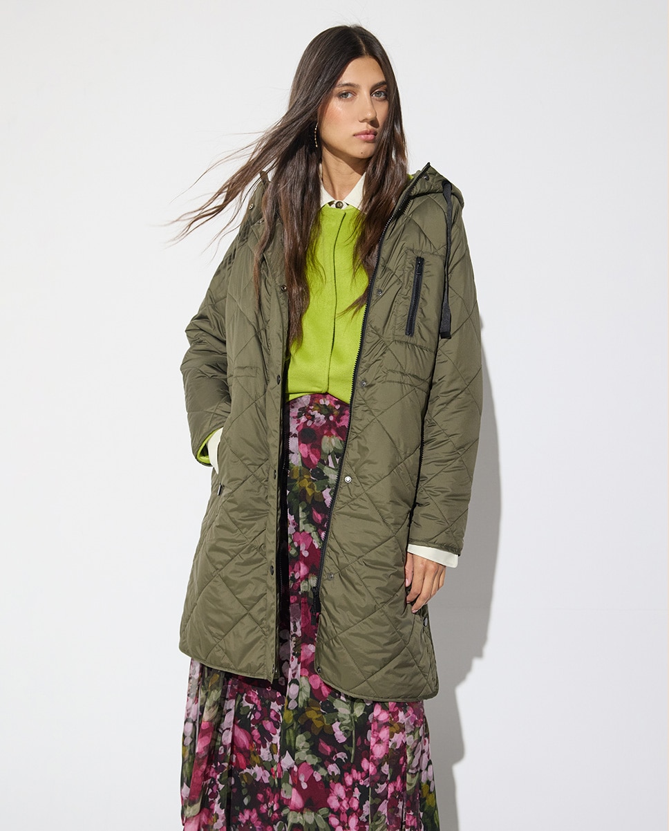 Acolchado de mujer ligero efecto piel con capucha - Lola Casademunt - Verde militar Verde militar-4