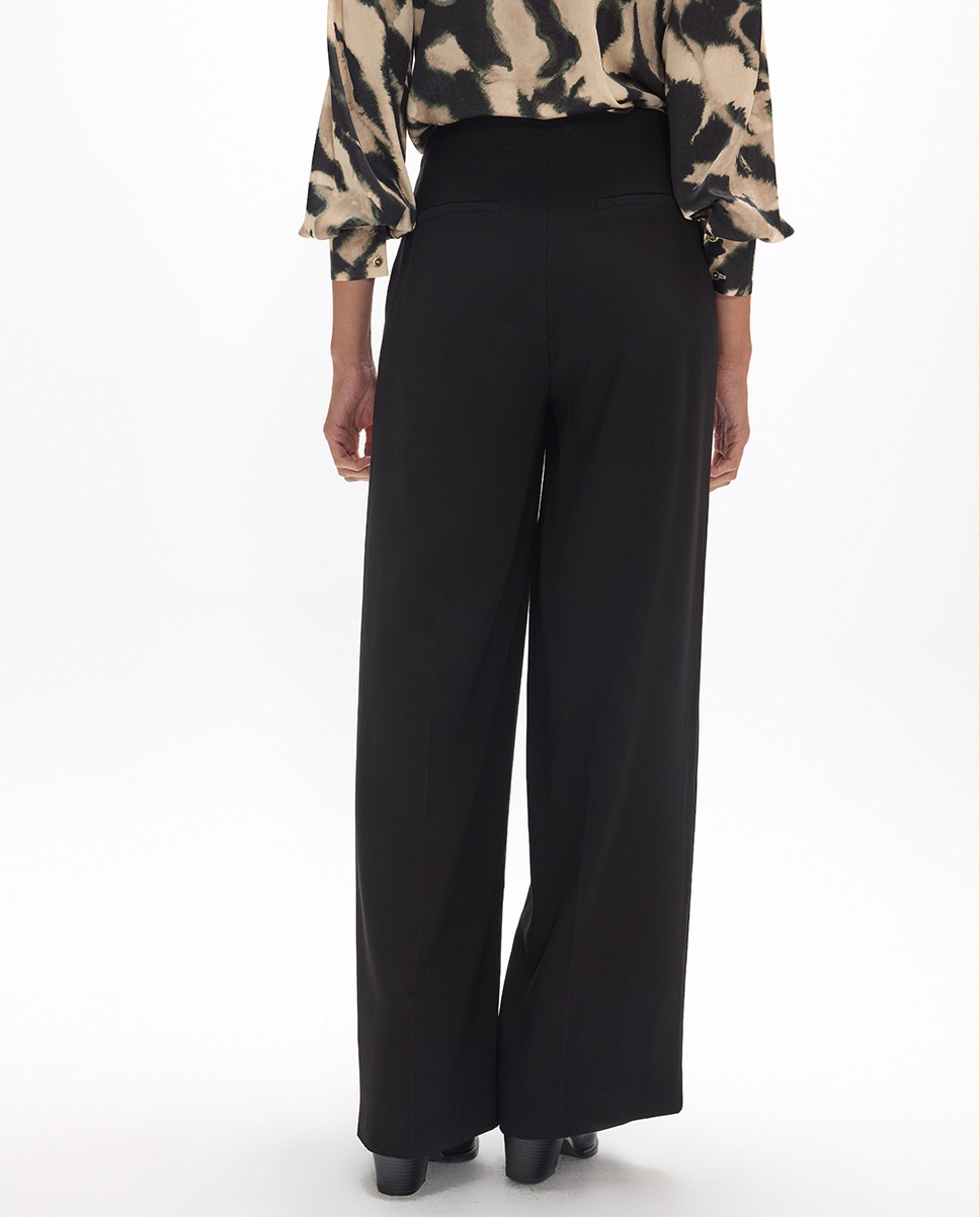 Pantalón de vestir de mujer ancho con detalle flor en cintura - Lola Casademunt - Negro Negro-5