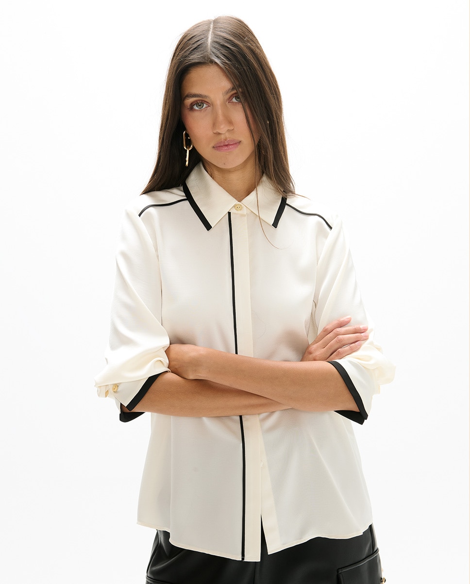 Camisa de mujer contrastes cuello y puños - Lola Casademunt - Crudo Crudo-1
