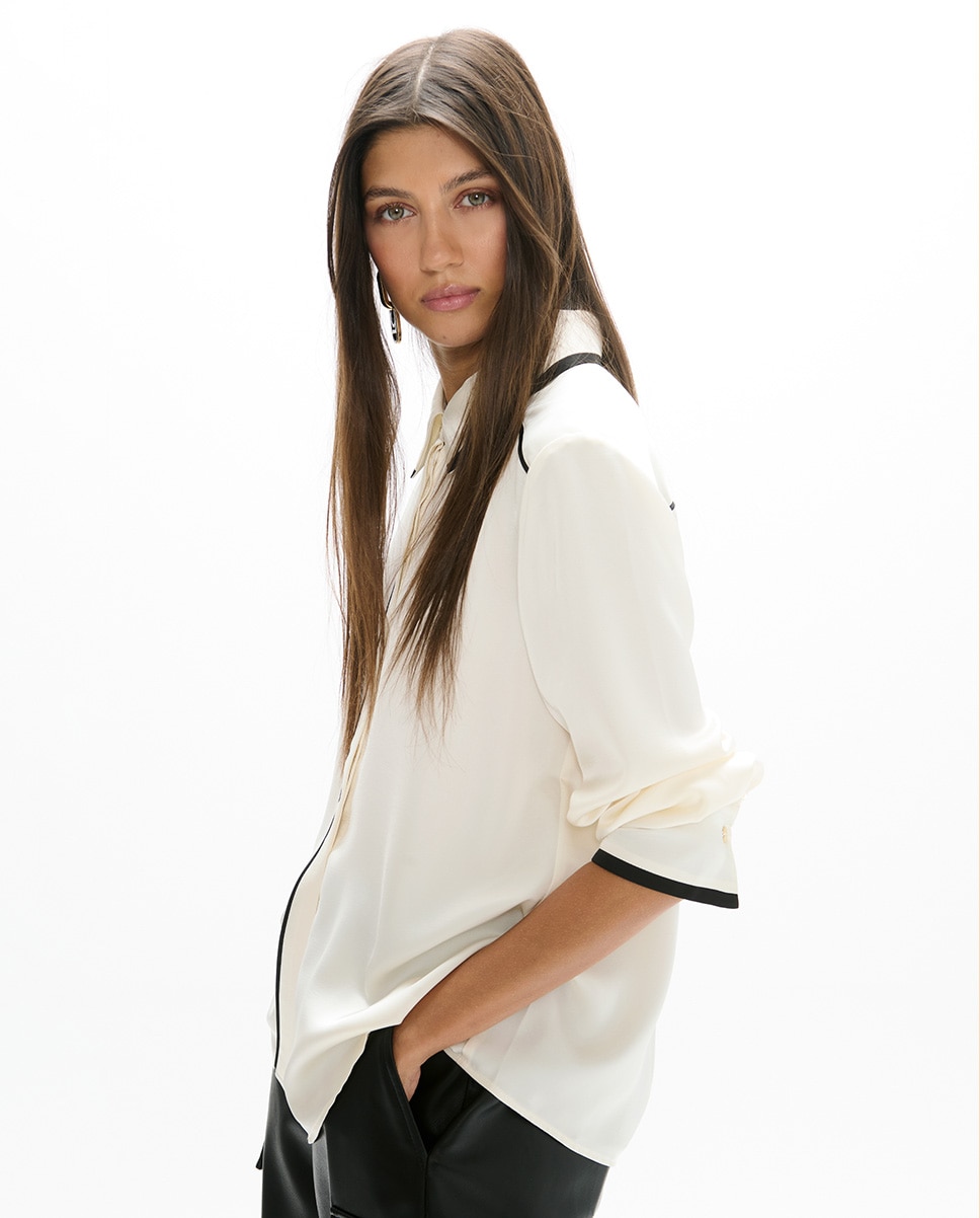 Camisa de mujer contrastes cuello y puños - Lola Casademunt - Crudo Crudo-2
