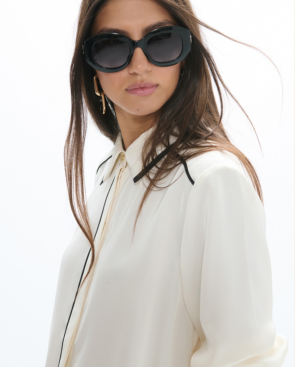 Camisa de mujer contrastes cuello y puños - Lola Casademunt - Crudo Crudo-4