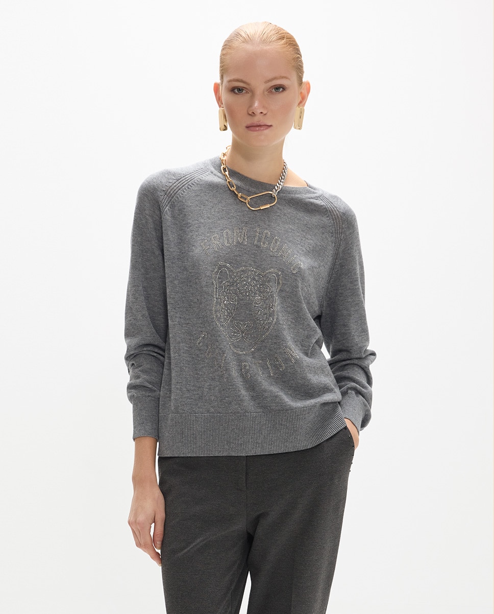 Jersey de mujer cristales animalito - Lola Casademunt - Gris Gris-1