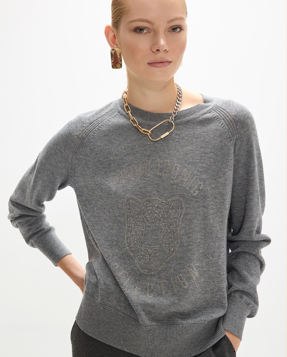 Jersey de mujer cristales animalito - Lola Casademunt - Gris Gris-2