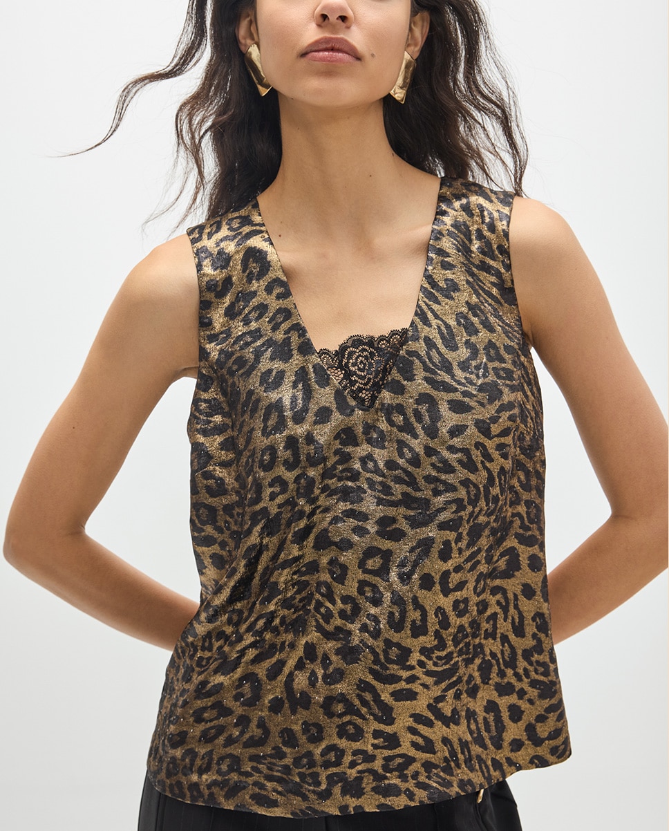 Top de mujer animal print cuello pico con efecto piel escote - Lola Casademunt - Multicolor Multicolor-2