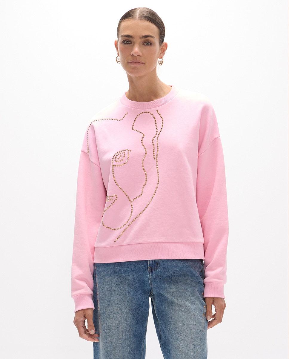 Sudadera de mujer cara animal cristales dorados - Lola Casademunt - Rosa Rosa-1