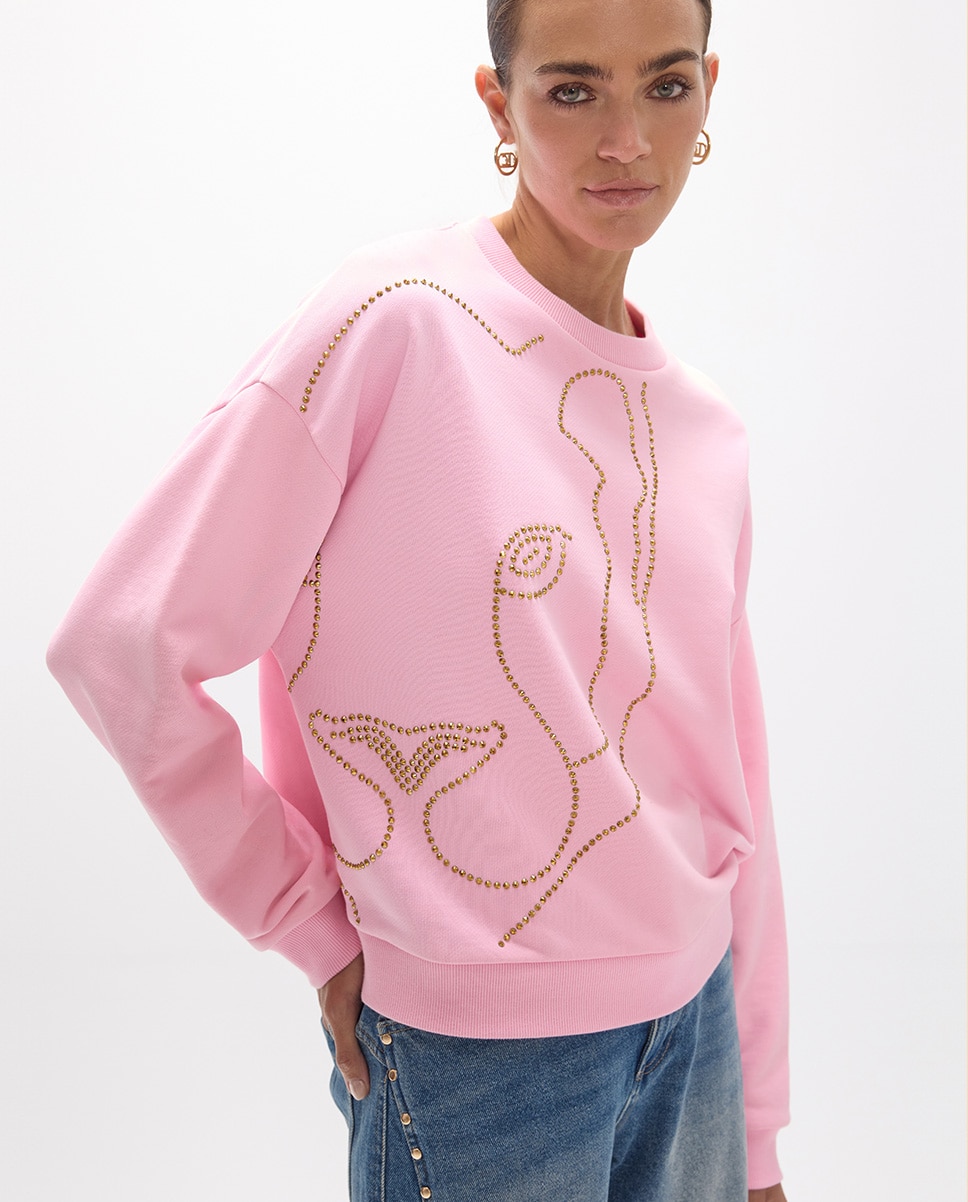 Sudadera de mujer cara animal cristales dorados - Lola Casademunt - Rosa Rosa-2
