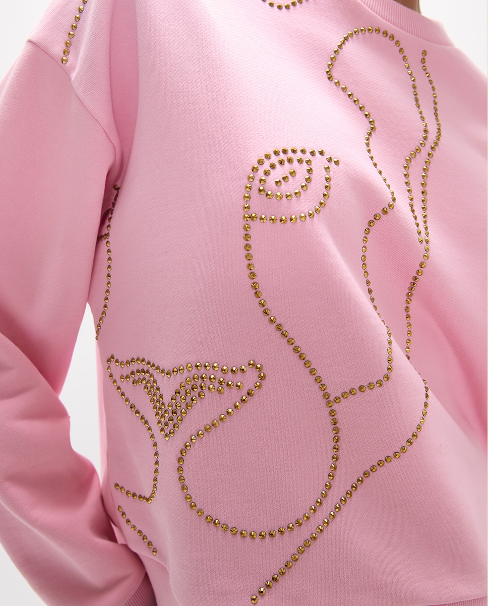 Sudadera de mujer cara animal cristales dorados - Lola Casademunt - Rosa Rosa-3