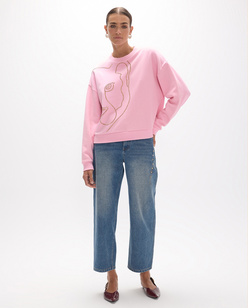 Sudadera de mujer cara animal cristales dorados - Lola Casademunt - Rosa Rosa-5