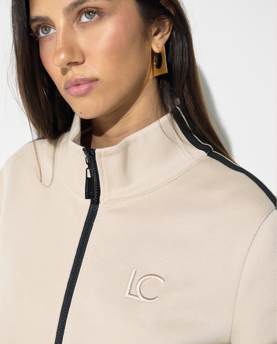 Sudadera de mujer con cremallera y banda lateral bicolor - Lola Casademunt - Beige Beige-3
