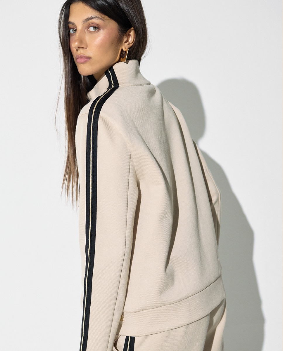 Sudadera de mujer con cremallera y banda lateral bicolor - Lola Casademunt - Beige Beige-4