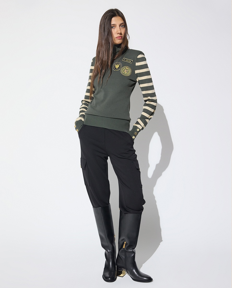 Pantalón recto de mujer con cordón de ajuste y bolsillo cargo - Lola Casademunt - Negro Negro-1