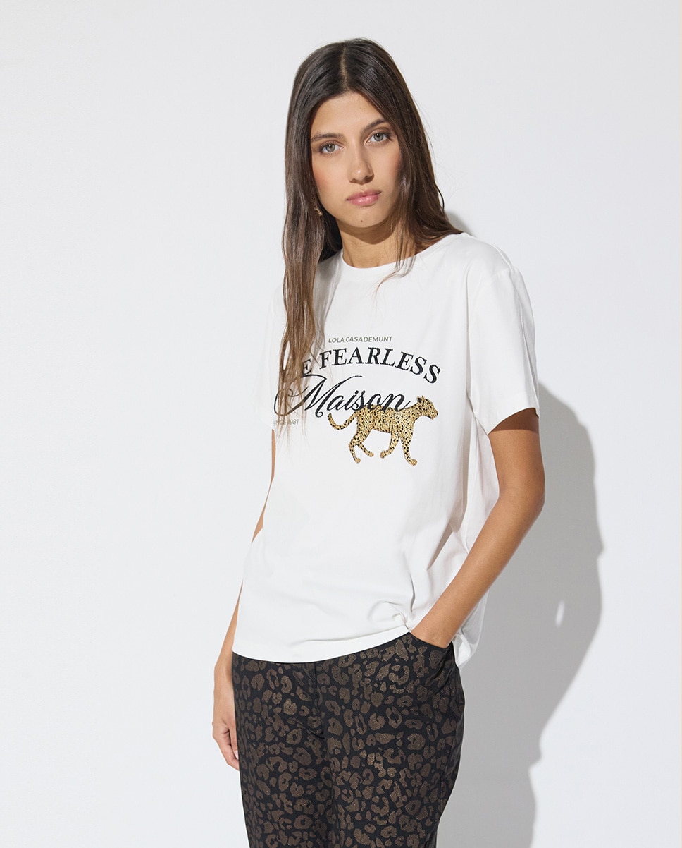 Camiseta de mujer cuello caja con gráfico posicionado maison - Lola Casademunt - Blanco Blanco-1