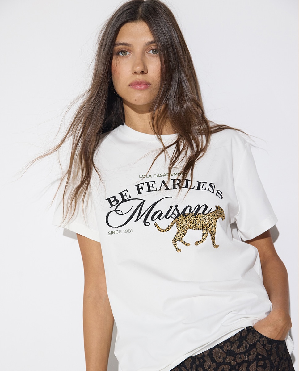 Camiseta de mujer cuello caja con gráfico posicionado maison - Lola Casademunt - Blanco Blanco-2