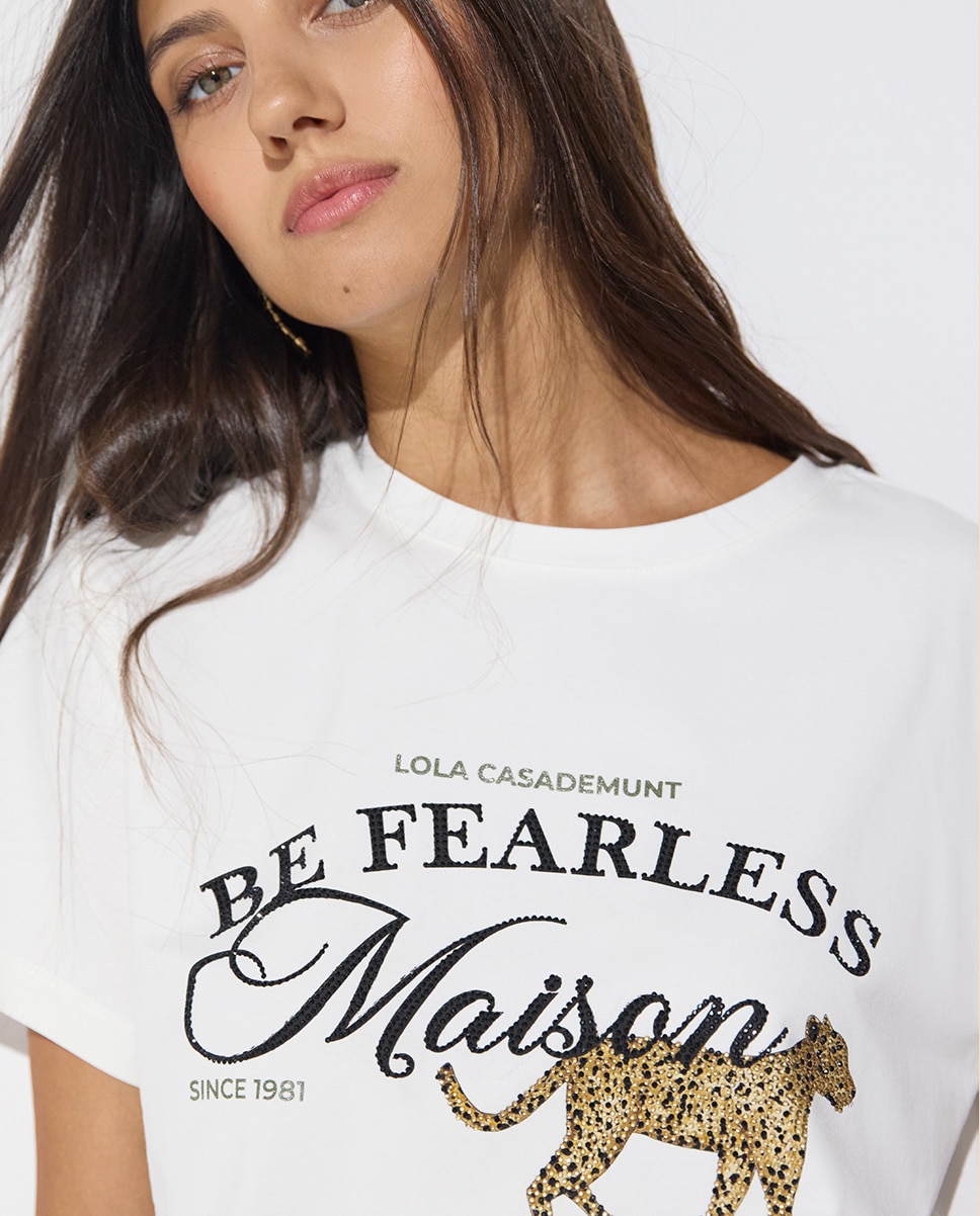 Camiseta de mujer cuello caja con gráfico posicionado maison - Lola Casademunt - Blanco Blanco-4