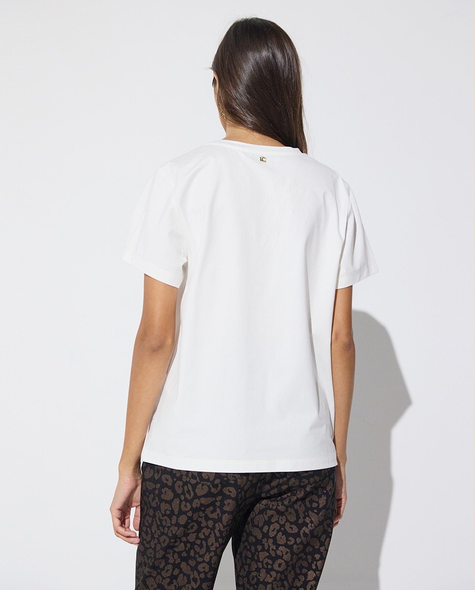 Camiseta de mujer cuello caja con gráfico posicionado maison - Lola Casademunt - Blanco Blanco-5