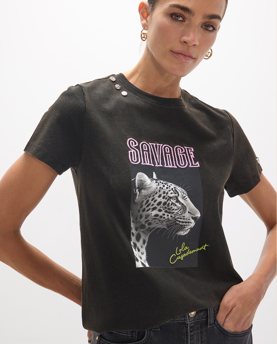Camiseta de mujer cuello pico savage - Lola Casademunt - Gris oscuro Gris oscuro-1