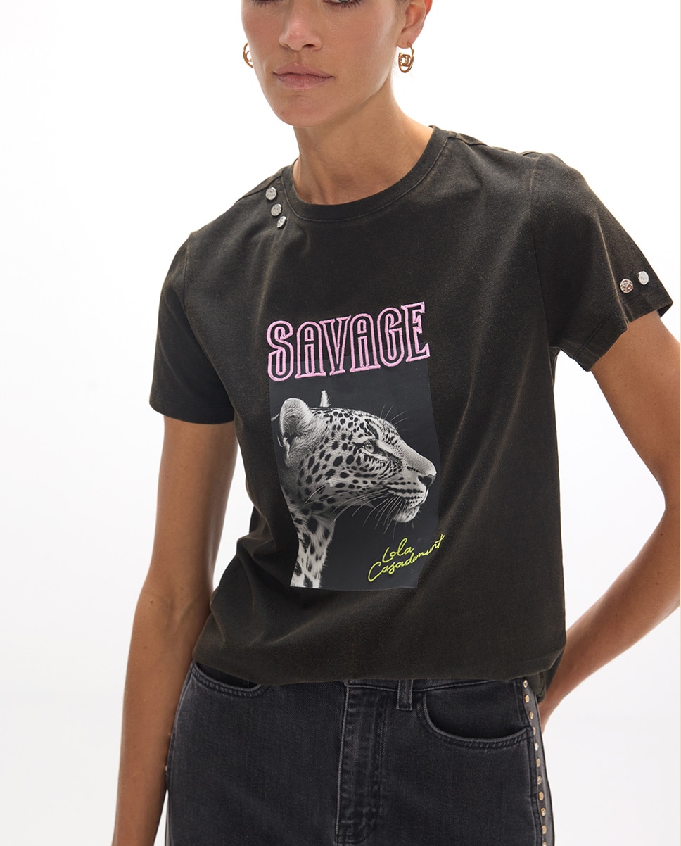 Camiseta de mujer cuello pico savage - Lola Casademunt - Gris oscuro Gris oscuro-2