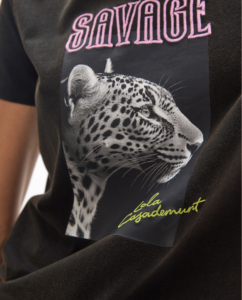 Camiseta de mujer cuello pico savage - Lola Casademunt - Gris oscuro Gris oscuro-3