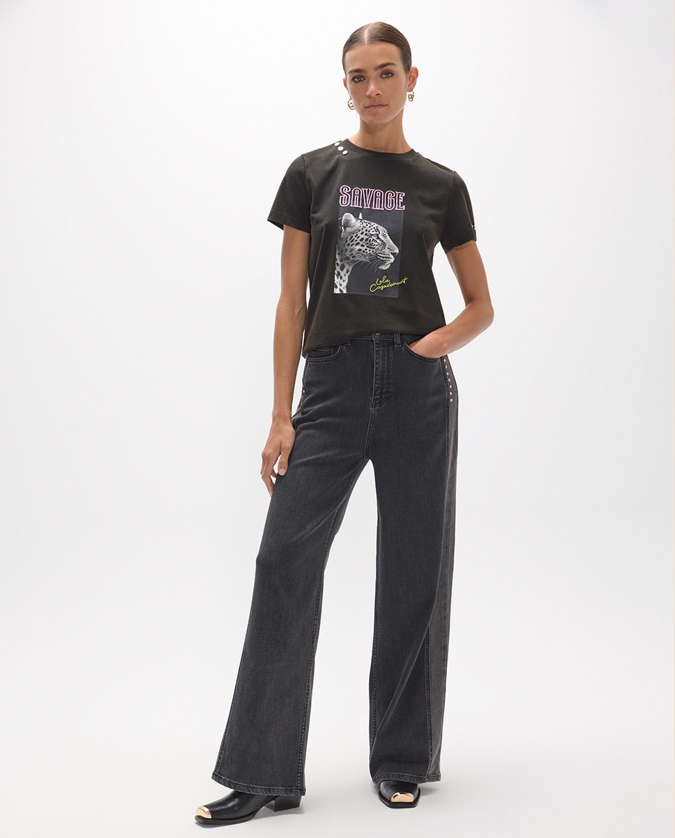 Camiseta de mujer cuello pico savage - Lola Casademunt - Gris oscuro Gris oscuro-5