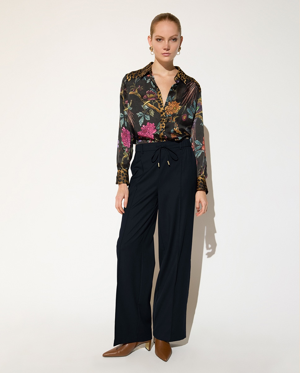 Pantalón de vestir de mujer tipo sastre con goma en cinturilla - Lola Casademunt - Azul Azul-1