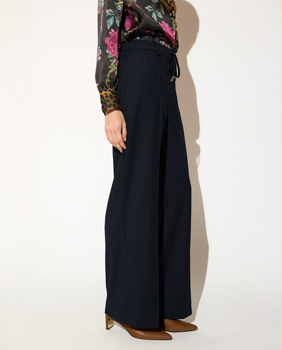 Pantalón de vestir de mujer tipo sastre con goma en cinturilla - Lola Casademunt - Azul Azul-2