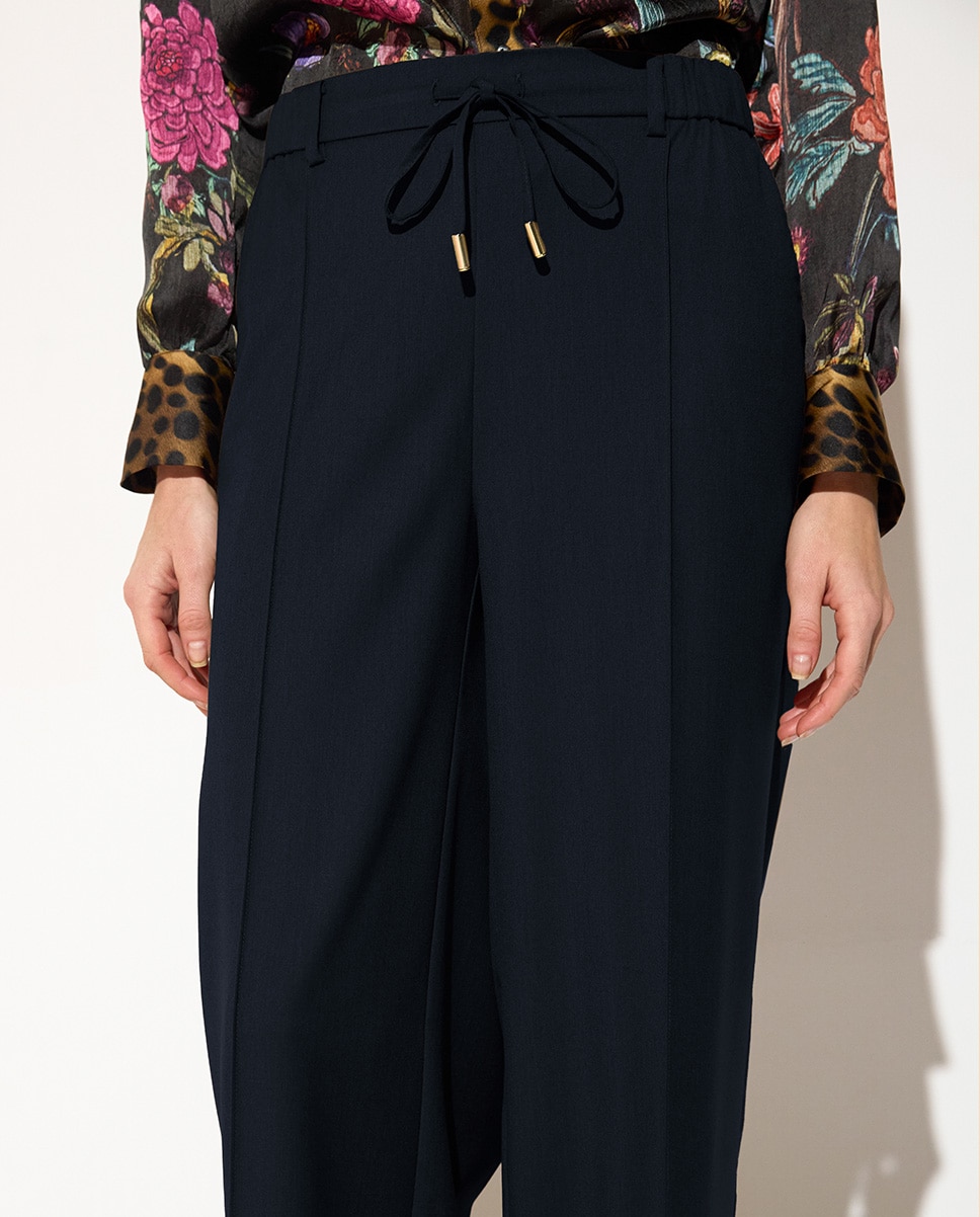 Pantalón de vestir de mujer tipo sastre con goma en cinturilla - Lola Casademunt - Azul Azul-3