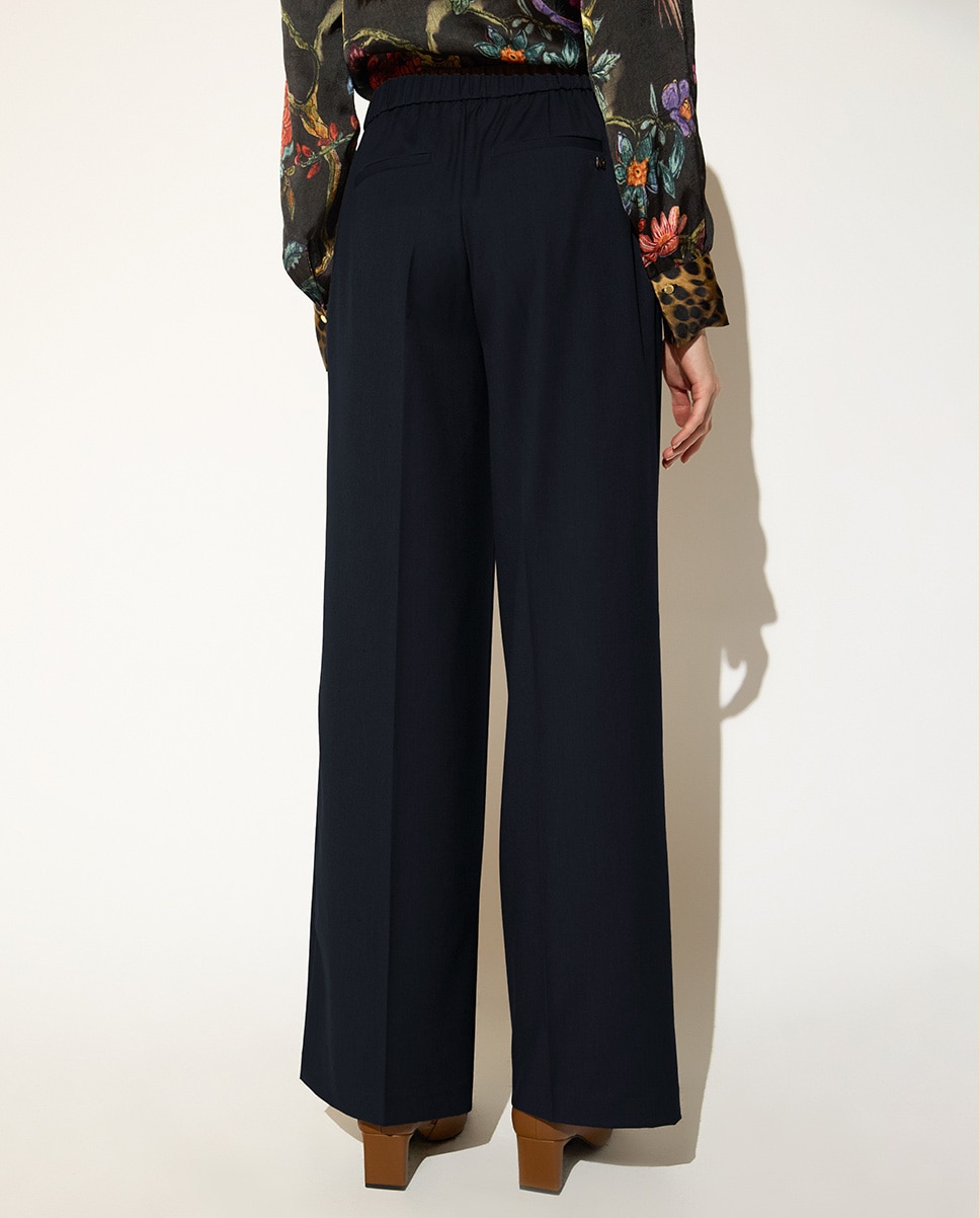 Pantalón de vestir de mujer tipo sastre con goma en cinturilla - Lola Casademunt - Azul Azul-4