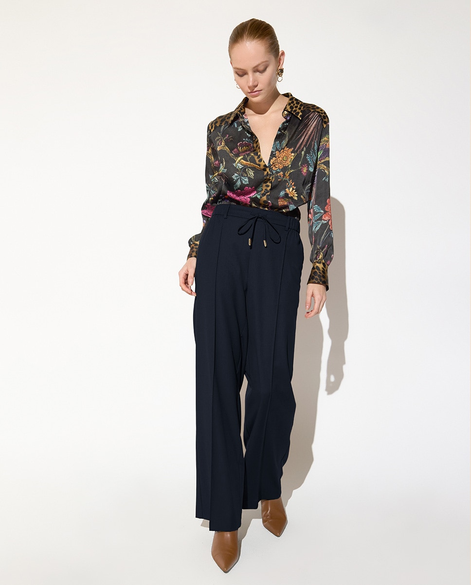 Pantalón de vestir de mujer tipo sastre con goma en cinturilla - Lola Casademunt - Azul Azul-5
