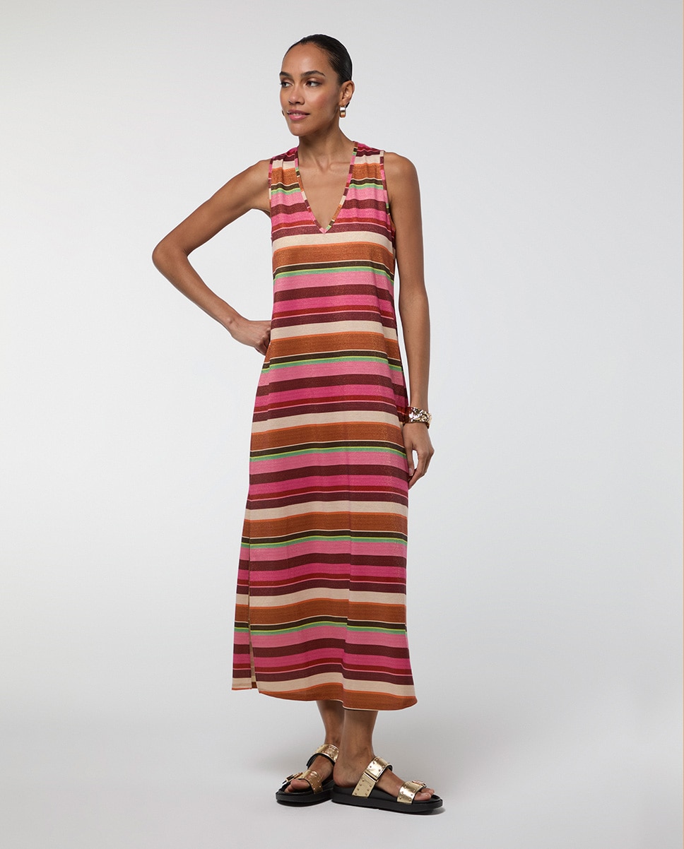 Lola Casademunt - Vestido largo raya horizontal lurex.