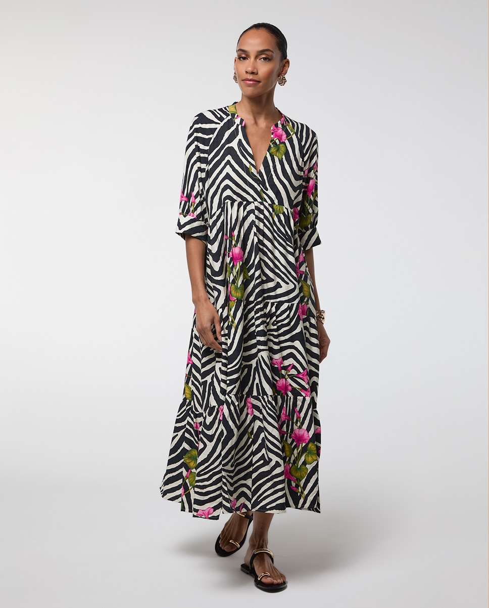 Lola Casademunt - Vestido largo print cebra y flor.