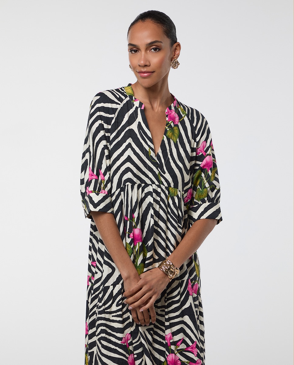Vestido largo print cebra y flor - Lola Casademunt - Negro / Blanco Negro / Blanco-2