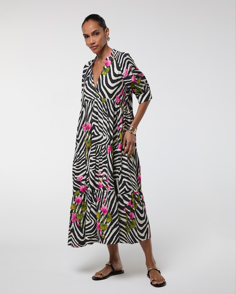 Vestido largo print cebra y flor - Lola Casademunt - Negro / Blanco Negro / Blanco-3