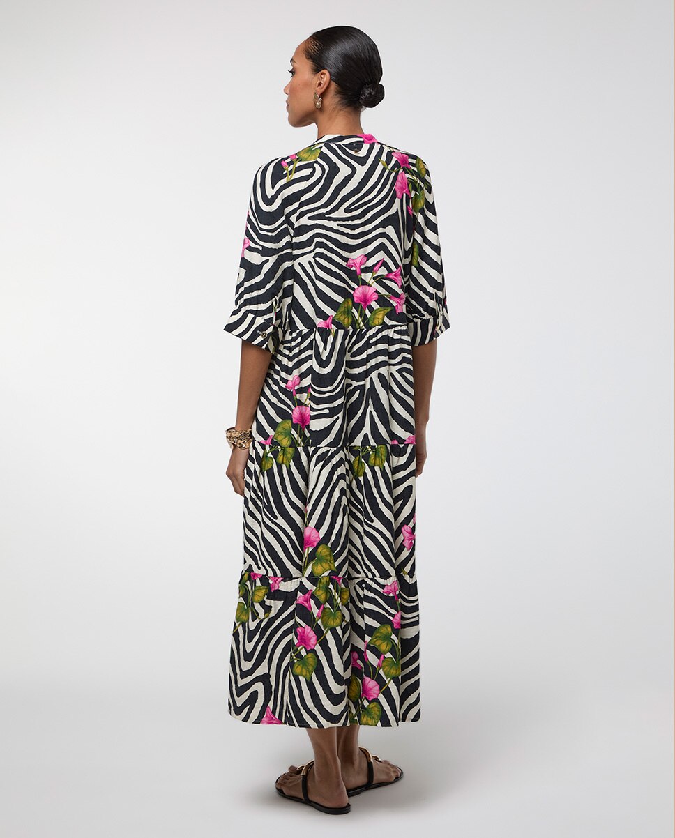 Vestido largo print cebra y flor - Lola Casademunt - Negro / Blanco Negro / Blanco-4