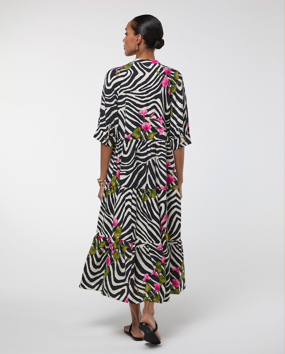 Vestido largo print cebra y flor - Lola Casademunt - Negro / Blanco Negro / Blanco-5