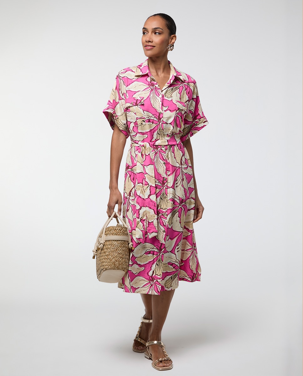 Lola Casademunt - Vestido midi camisero de manga corta estampado.