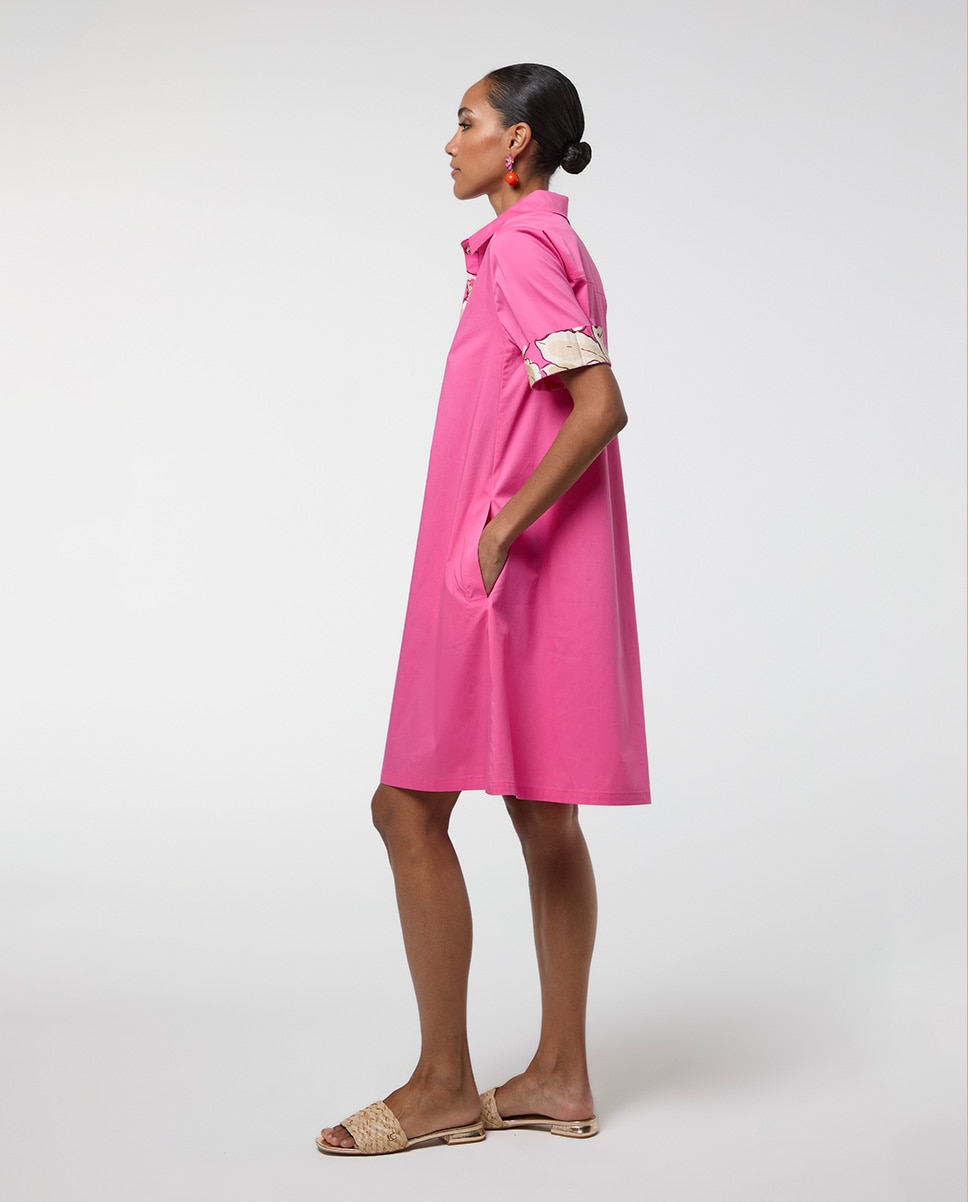 Vestido corto con cuello camisero y detalles a contraste - Lola Casademunt - Rosa Rosa-3