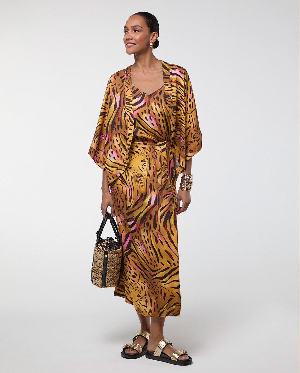 Falda midi tipo pareo print tigre - Lola Casademunt - Dorado Dorado-6