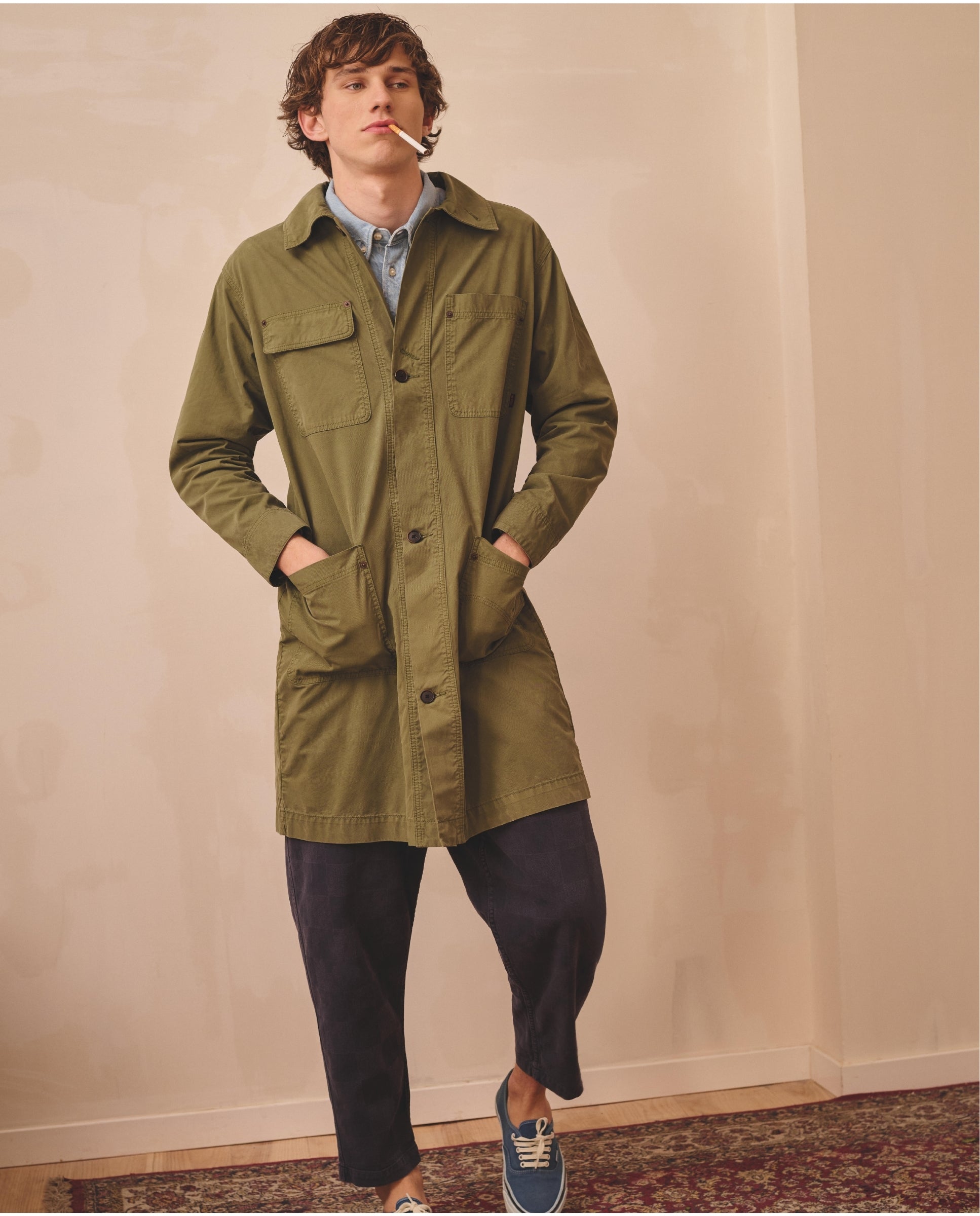 Imagen 1 de Gabardina 3/4 de hombre en algodón tommy Verde